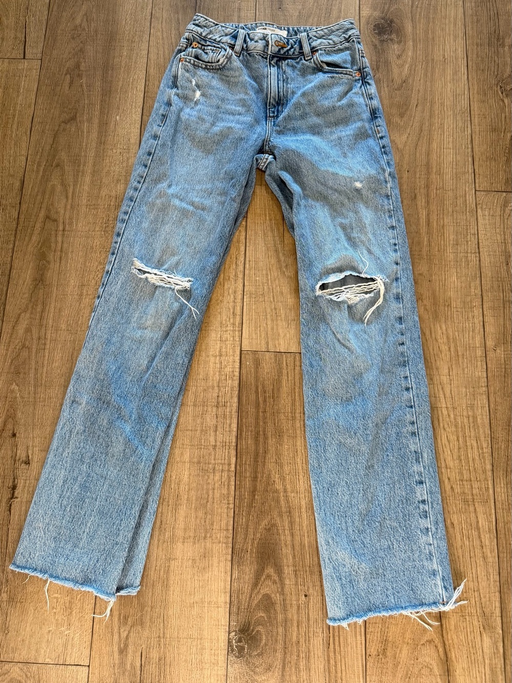 Garage Light Blue Distressed Straight-Leg Jeans
